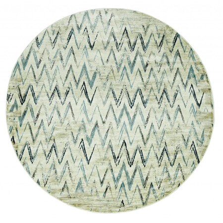 Palacedesigns 8 ft. Round Beige & Blue Distressed Chevron Area Rug - Ivory PA3676808